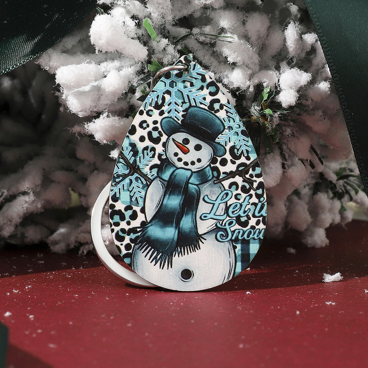 Wholesale Wooden Water Drop Christmas Keychains